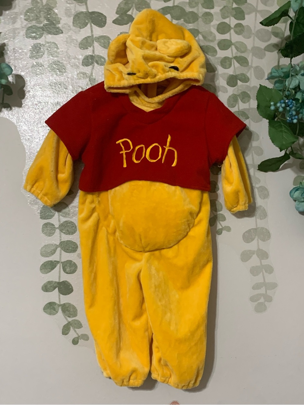 Sz 24m Disney Winnie the Pooh Bear Plush Halloween Costume Yellow and Red Hooded